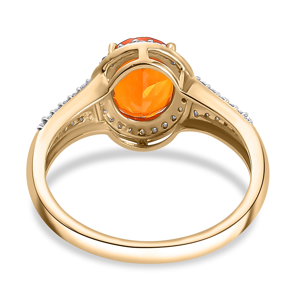 9K Yellow Gold AAA Fire Opal & Moissanite Ring 1.90 Ct. 9K Yellow Gold AAA Fire Opal & Moissanite Ring 1.90 Ct.