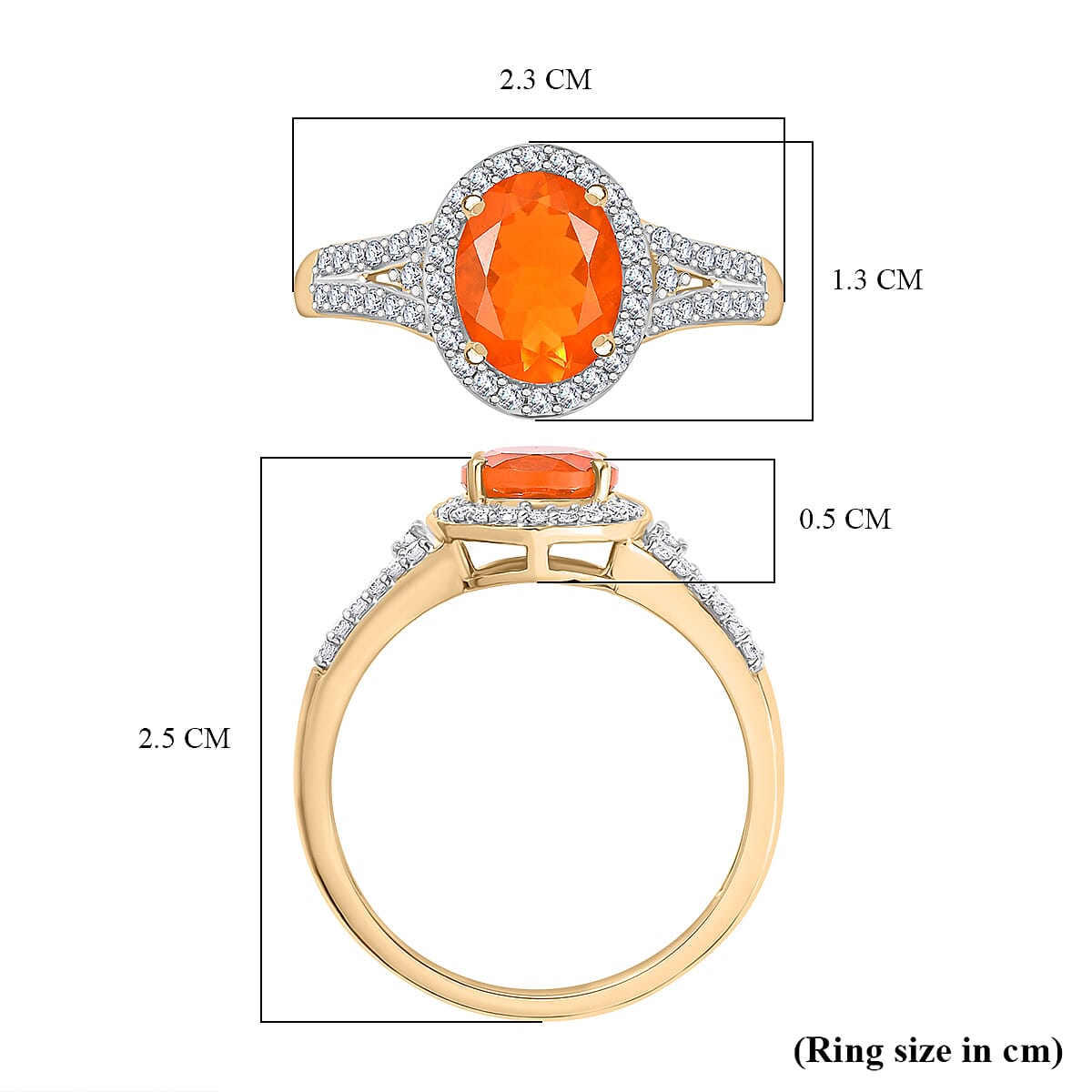 9K Yellow Gold AAA Fire Opal & Moissanite Ring 1.90 Ct. 9K Yellow Gold AAA Fire Opal & Moissanite Ring 1.90 Ct.