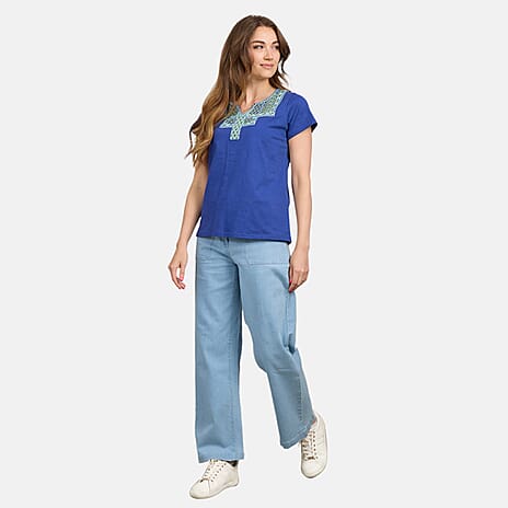 Mudflower 100% Cotton Notched T-Shirt (Size 12) - Navy