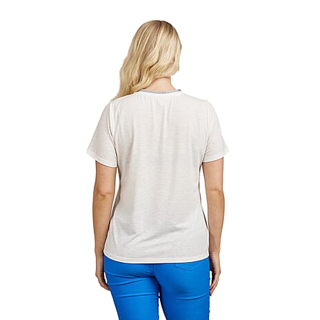 Mudflower Floral Pattern V-Neck T-Shirt (Size 10) - Blue