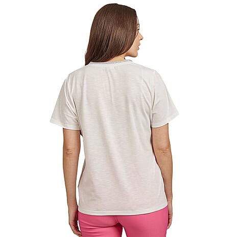 Mudflower Floral Pattern V-Neck T-Shirt (Size 14) - Pink