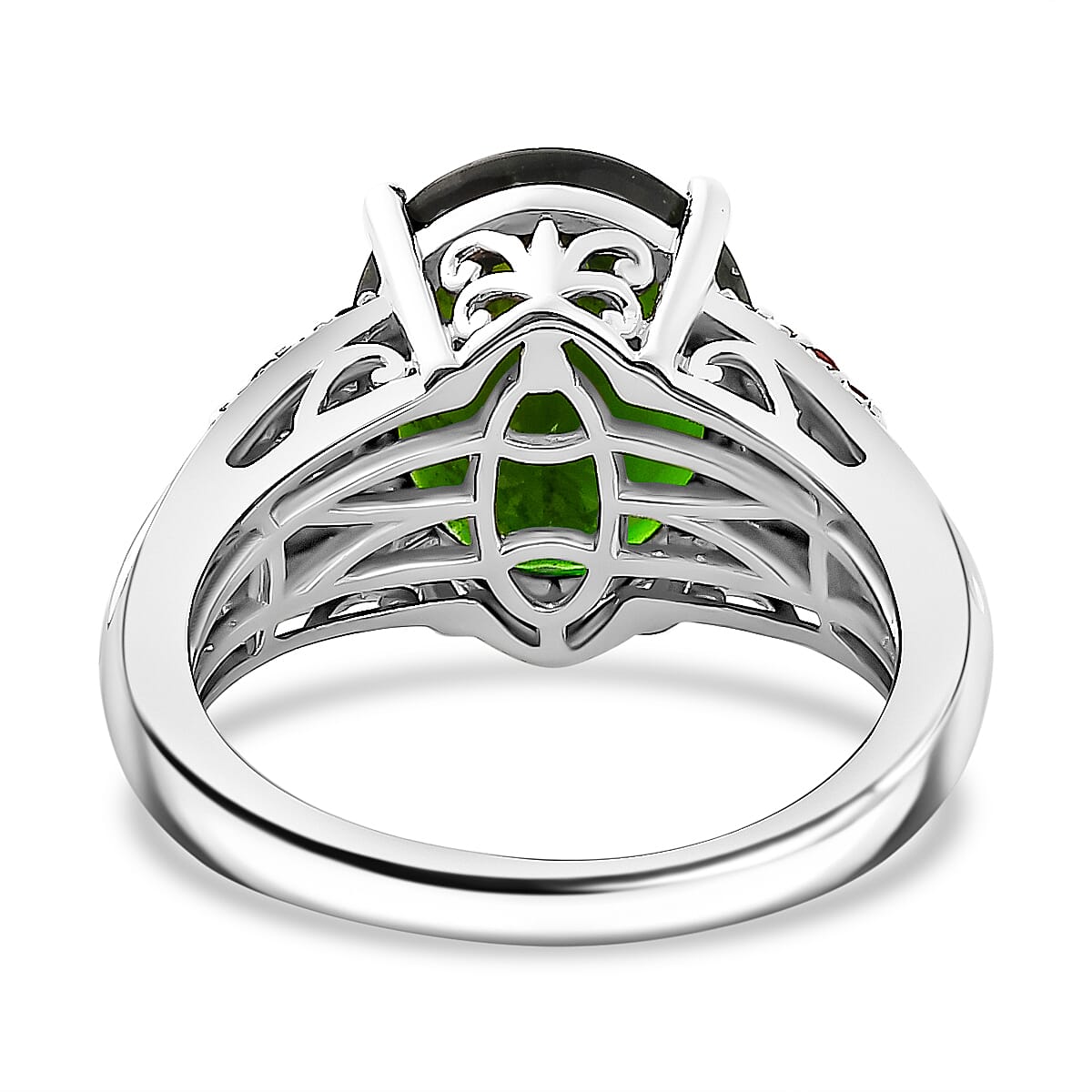 Extremely Rare Size Natural Chrome Diopside (OV12X10, 4.50 Cts) and Salamanca Fire Opal Ring in Sterling Silver 5.42 Ct Extremely Rare Size Natural Chrome Diopside (OV12X10, 4.50 Cts) and Salamanca Fire Opal Ring in Sterling Silver 5.42 Ct