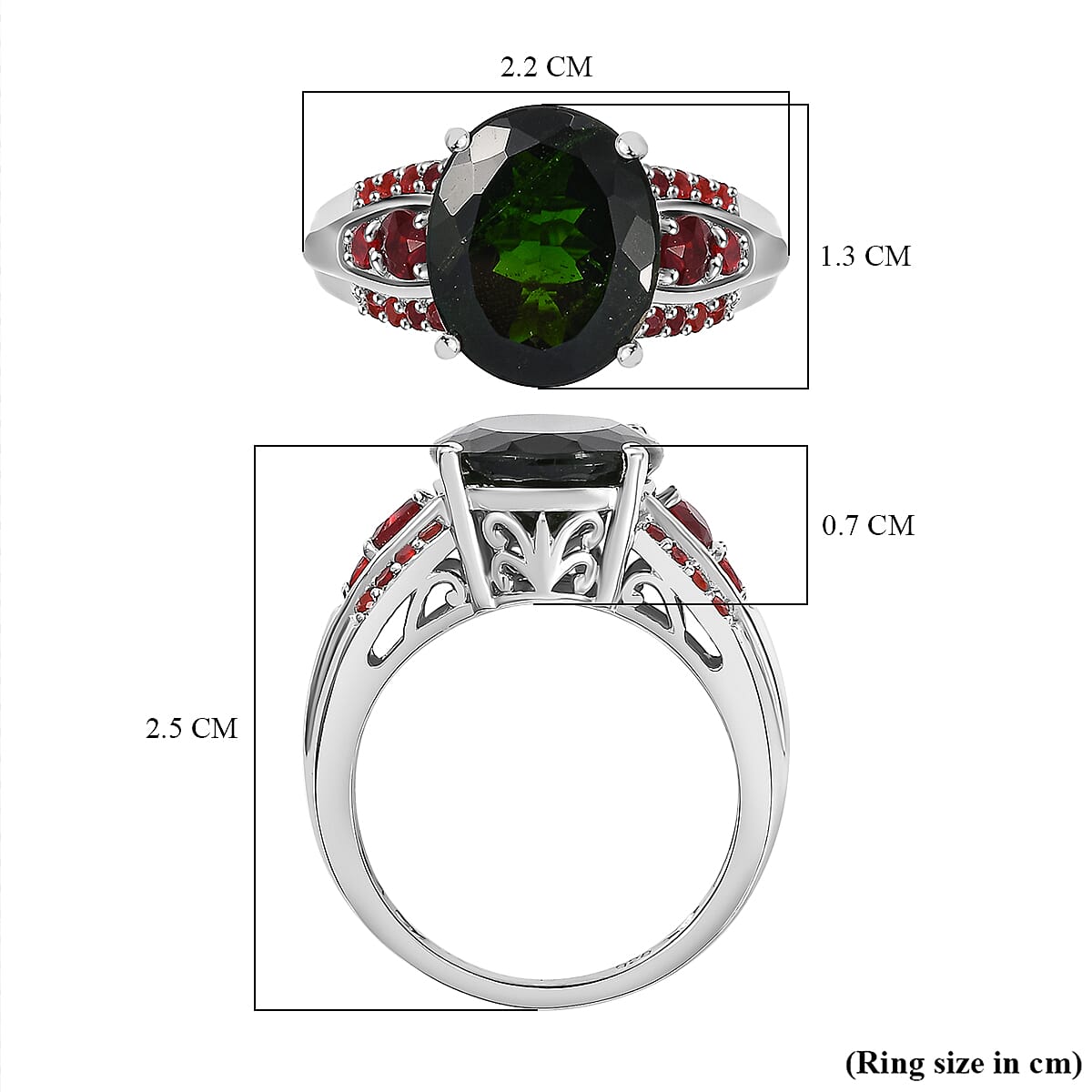 Extremely Rare Size Natural Chrome Diopside (OV12X10, 4.50 Cts) and Salamanca Fire Opal Ring in Sterling Silver 5.42 Ct Extremely Rare Size Natural Chrome Diopside (OV12X10, 4.50 Cts) and Salamanca Fire Opal Ring in Sterling Silver 5.42 Ct