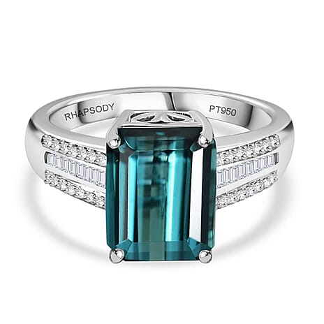 Biggest Indicolite Ring of the Year - Rhapsody 950 AAAA Mutuca Indicolite and Natural Diamond VS-E-F Ring in Platinum 4.25 Ct. Platinum Wt 6.85 Gms