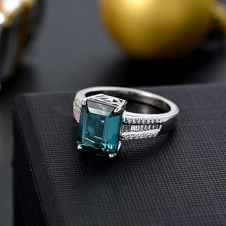 Biggest Indicolite Ring of the Year - Rhapsody 950 AAAA Mutuca Indicolite and Natural Diamond VS-E-F Ring in Platinum 4.25 Ct. Platinum Wt 6.85 Gms