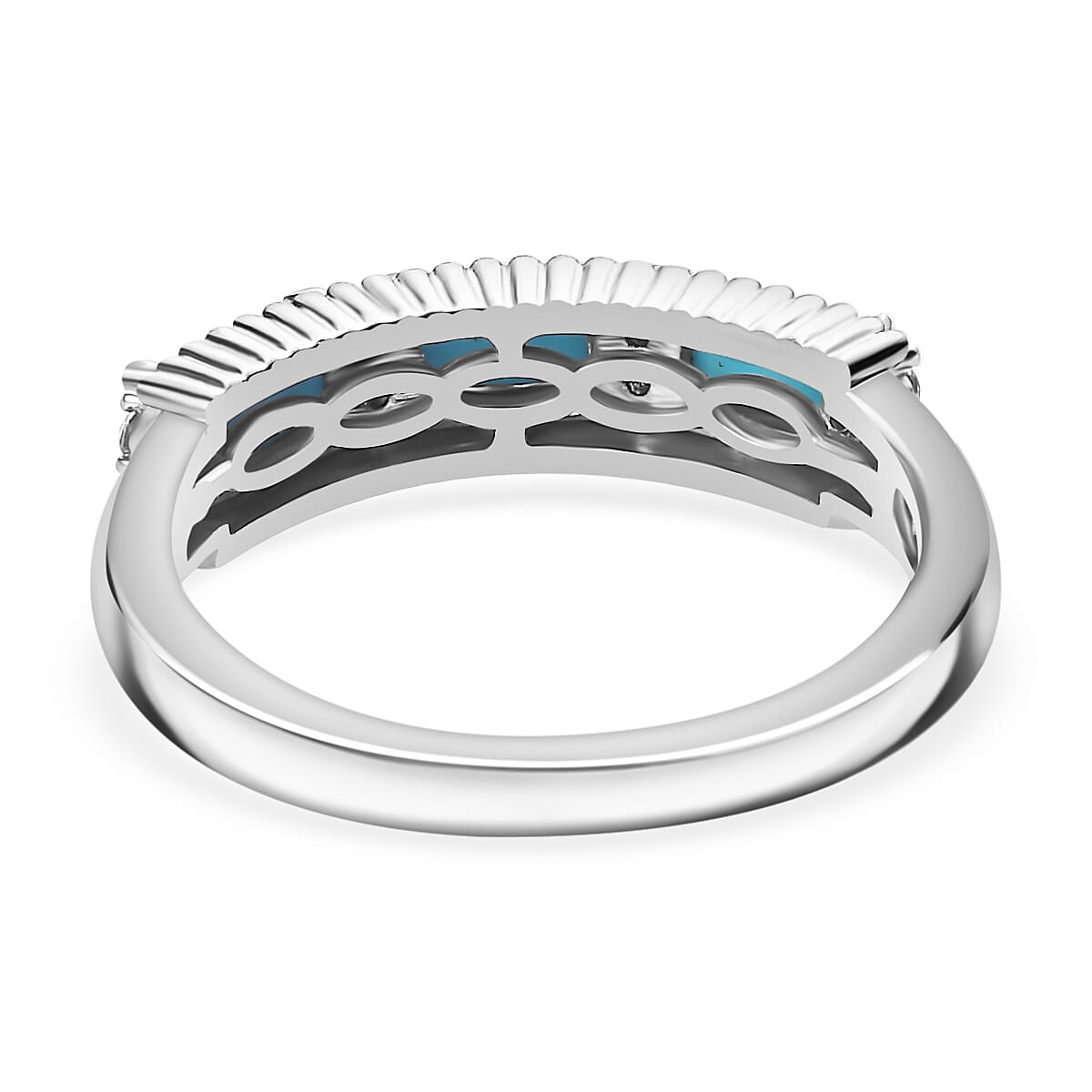 Sleeping Beauty Turquoise & White Zircon Ring in rhodium Sterling Silver