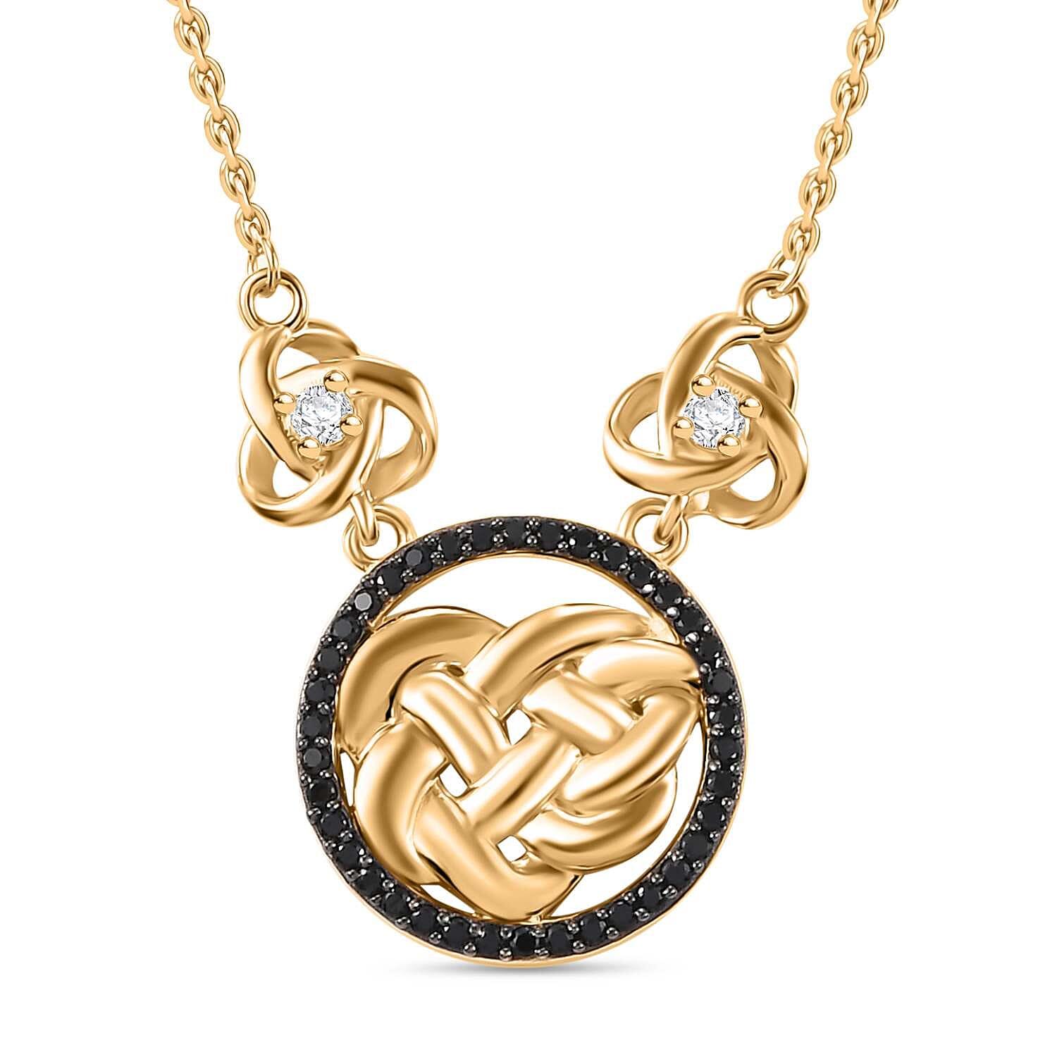 Moissanite & Black Spinel Necklace (Size - 20) in 18K Vermeil Yellow Gold Plated Sterling Silver 0.54 Ct.
