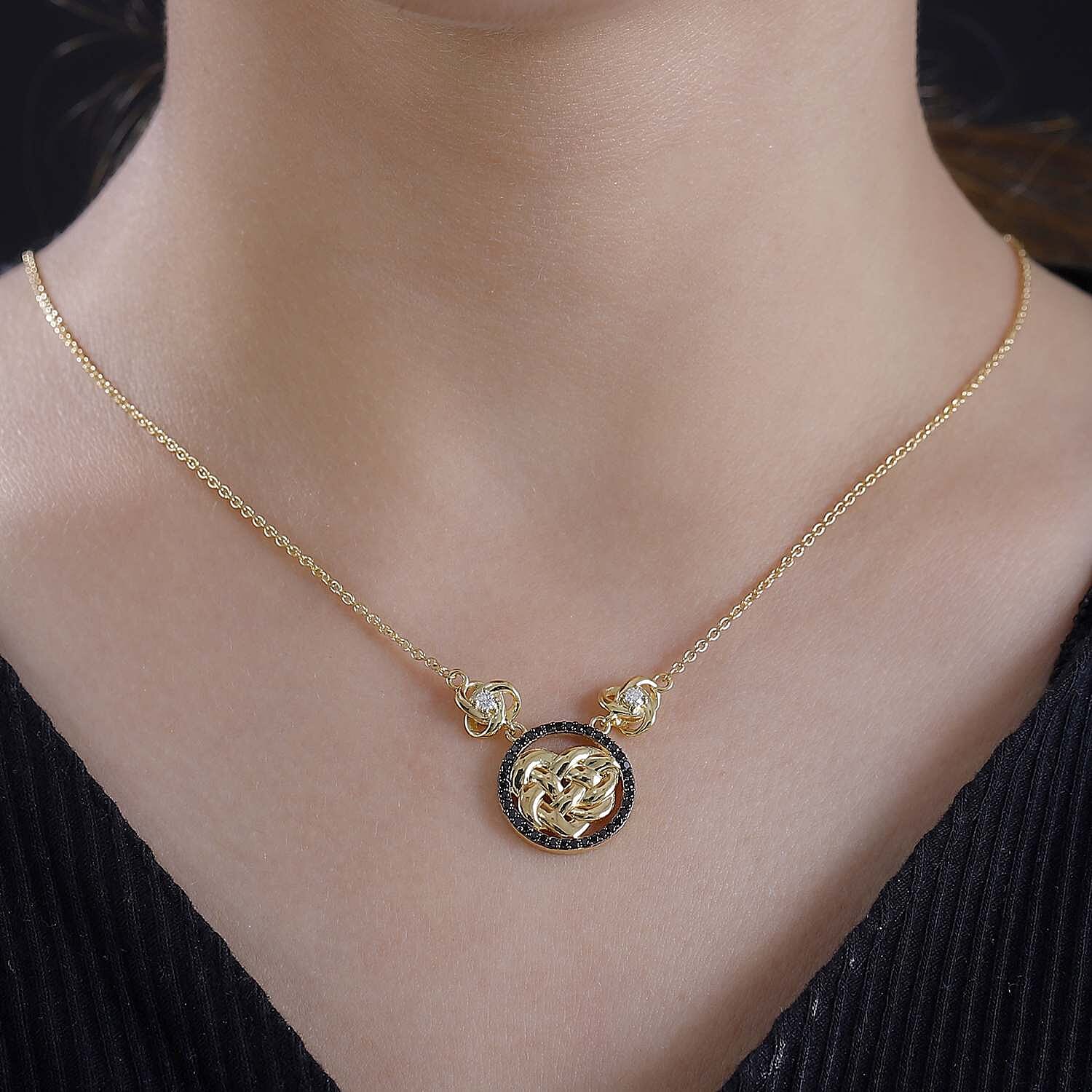 Moissanite & Black Spinel Necklace (Size - 20) in 18K Vermeil Yellow Gold Plated Sterling Silver 0.54 Ct.