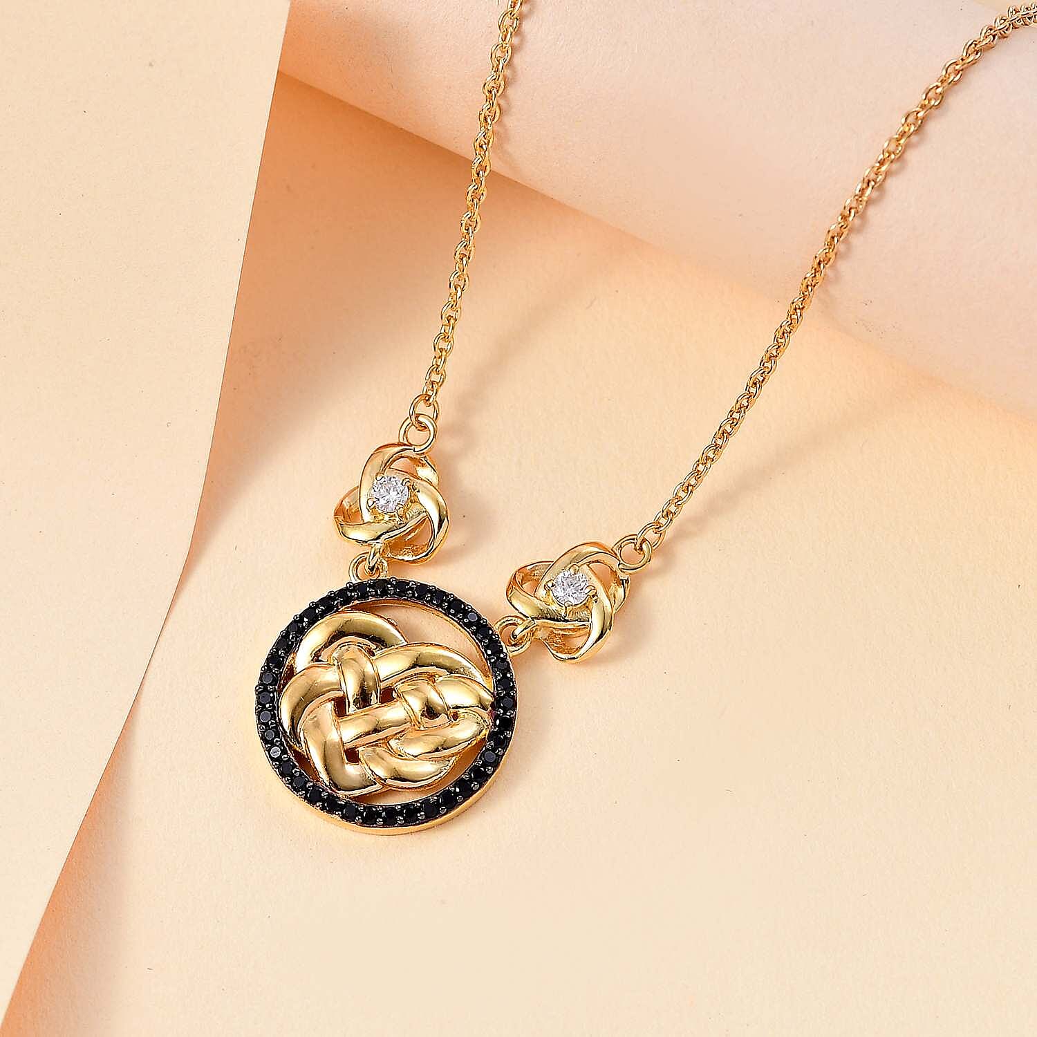 Moissanite & Black Spinel Necklace (Size - 20) in 18K Vermeil Yellow Gold Plated Sterling Silver 0.54 Ct.