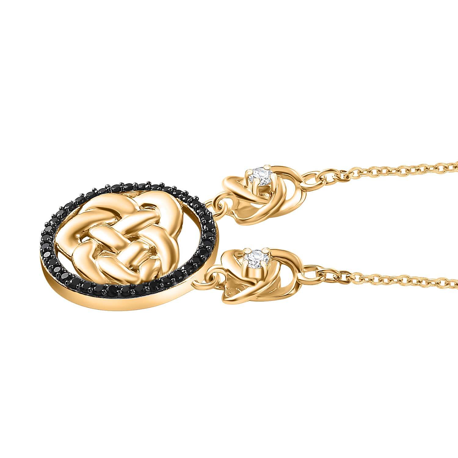 Moissanite & Black Spinel Necklace (Size - 20) in 18K Vermeil Yellow Gold Plated Sterling Silver 0.54 Ct.