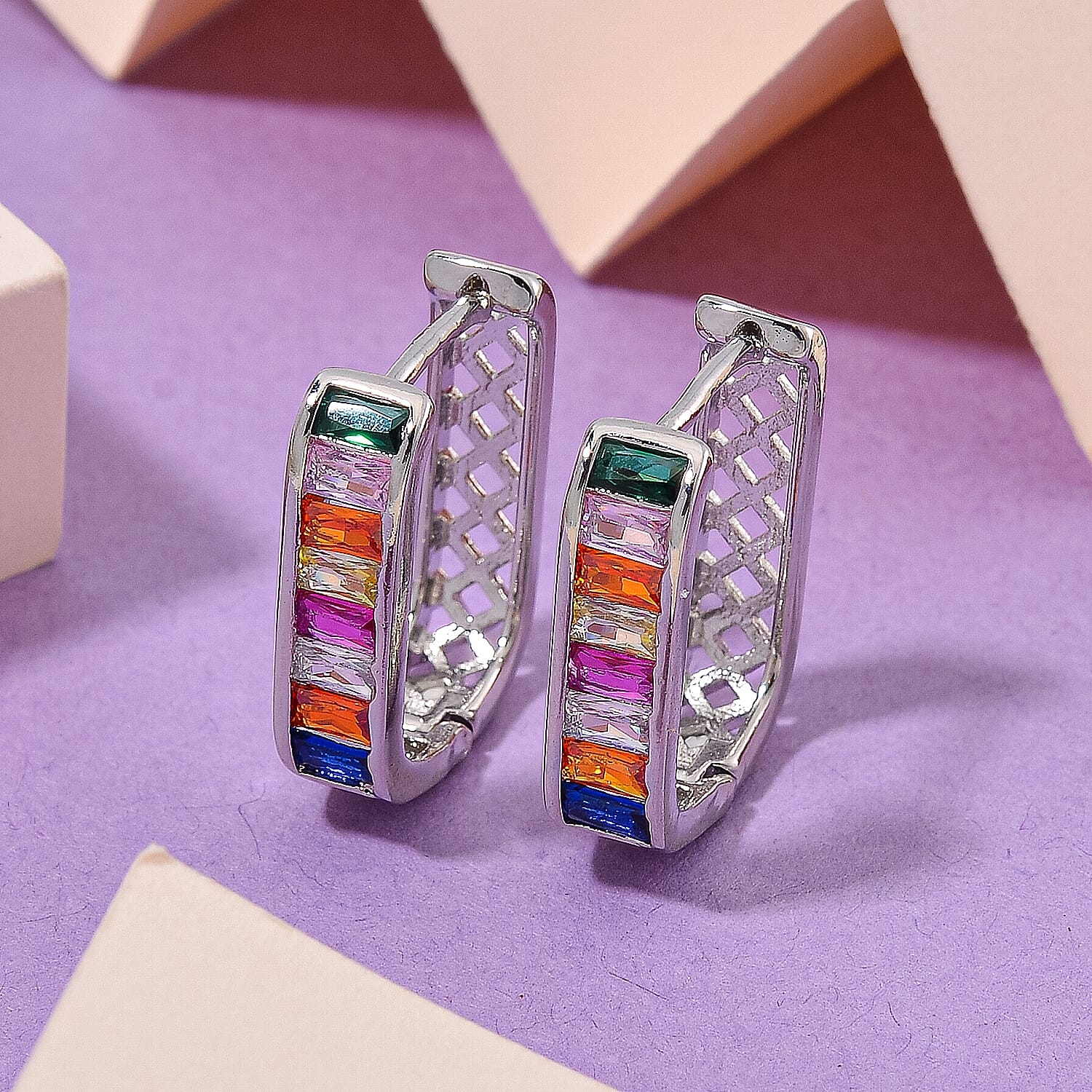 Multi Colour Cubic Zirconia Earring in White Tone