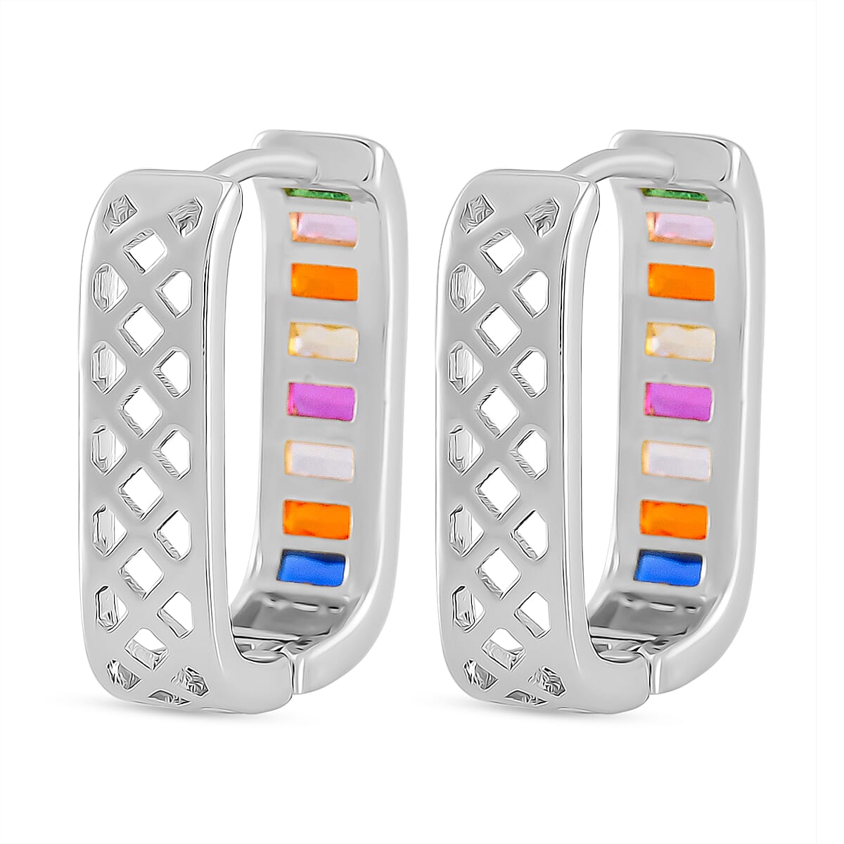 Multi Colour Cubic Zirconia Earring in White Tone