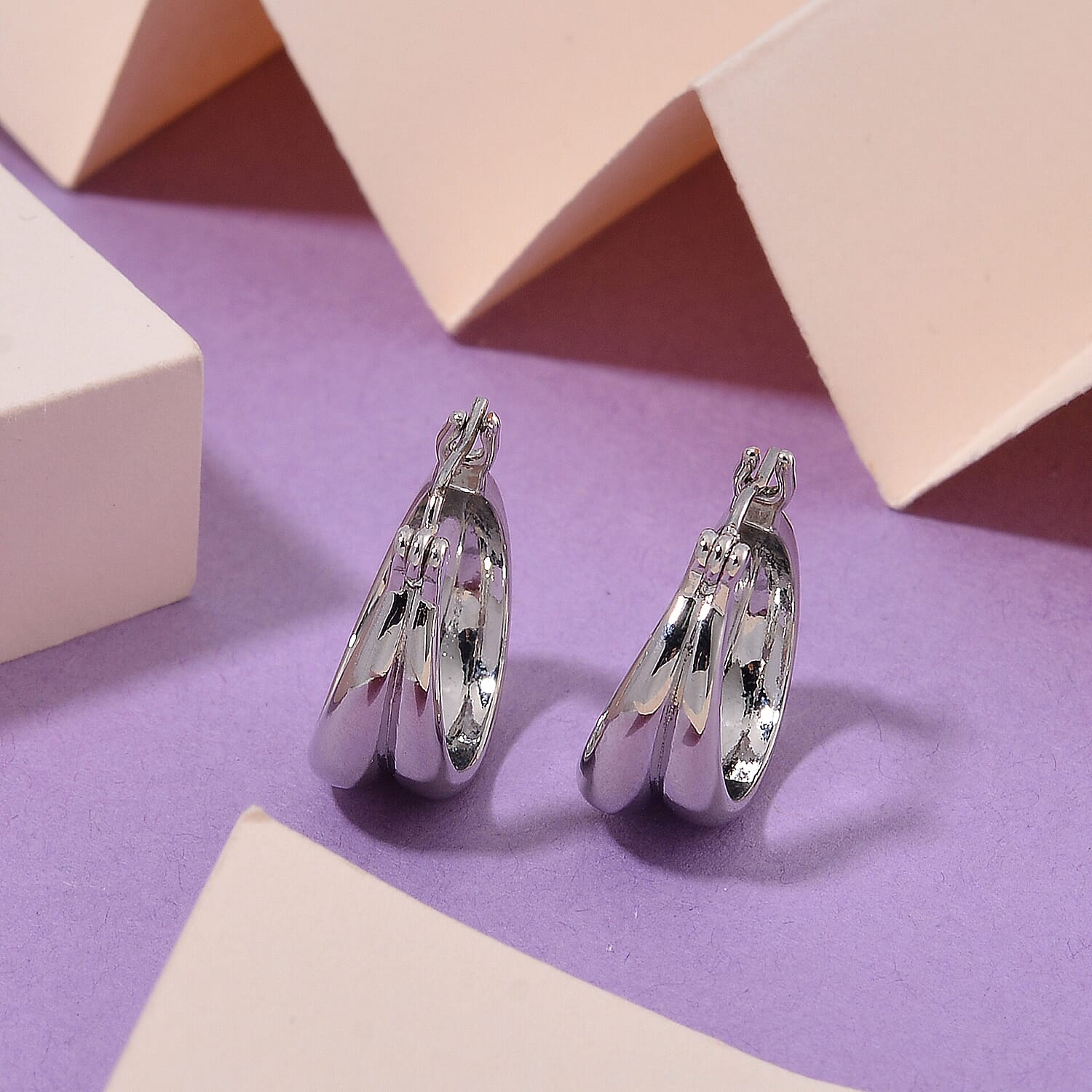 Designer Closeout - Fancy Hoop Earrings - Silver Colour