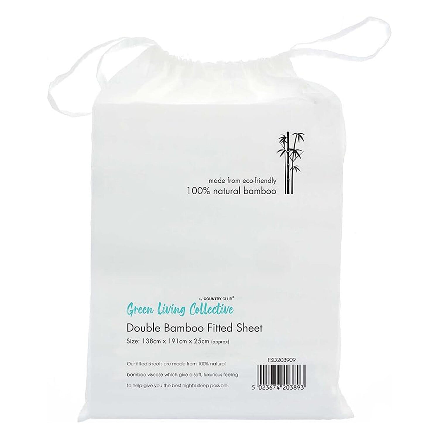 Bamboo Plain Fitted Sheet White - Double