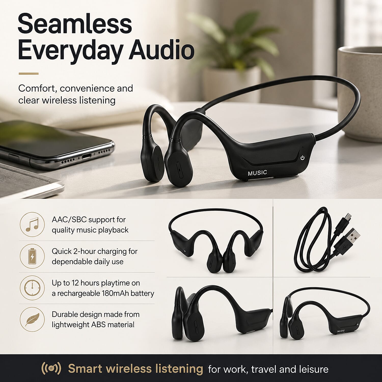 On-Ear and Over-Ear Headphone (Size 15x5 cm) - Black