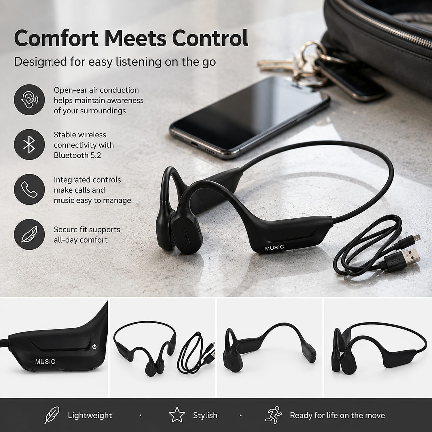 On-Ear and Over-Ear Headphone (Size 15x5 cm) - Black