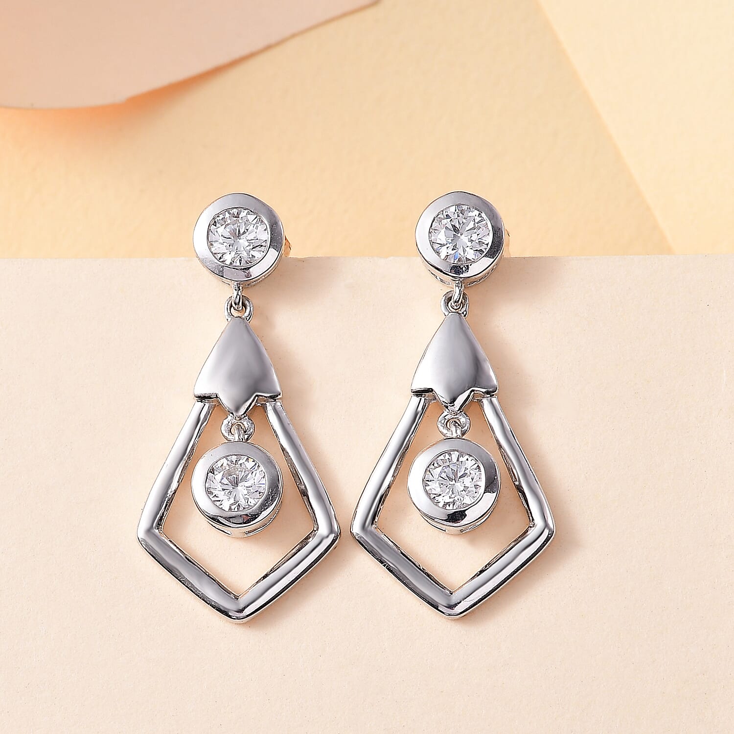 J Francis - Swarovski Zirconia Earring With Push Back in Rhodium Overlay Sterling Silver 2.40 Ct.