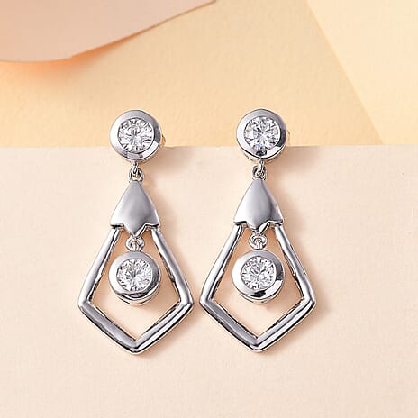 J Francis - Swarovski Zirconia Earring With Push Back in Rhodium Overlay Sterling Silver 2.40 Ct.