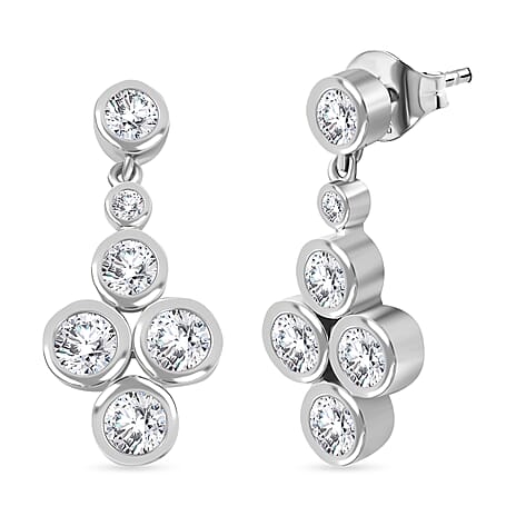 J Francis - Swarovski Zirconia Dangling Earring With Push Back in Rhodium Overlay Sterling Silver 5.44 Ct.