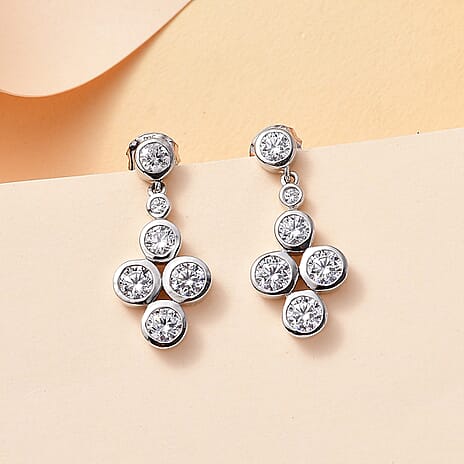 J Francis - Swarovski Zirconia Dangling Earring With Push Back in Rhodium Overlay Sterling Silver 5.44 Ct.