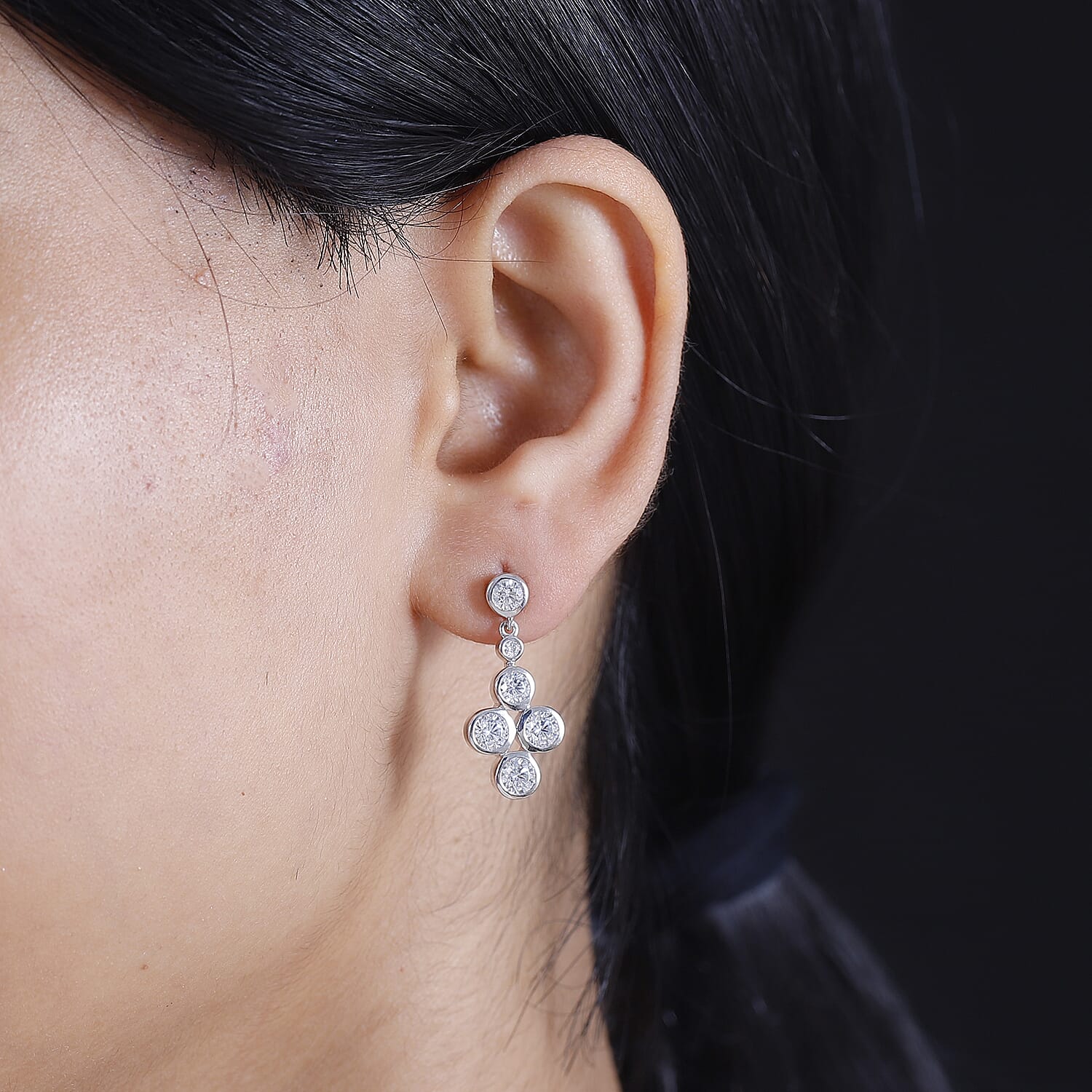 J Francis - Swarovski Zirconia Dangling Earring With Push Back in Rhodium Overlay Sterling Silver 5.44 Ct.