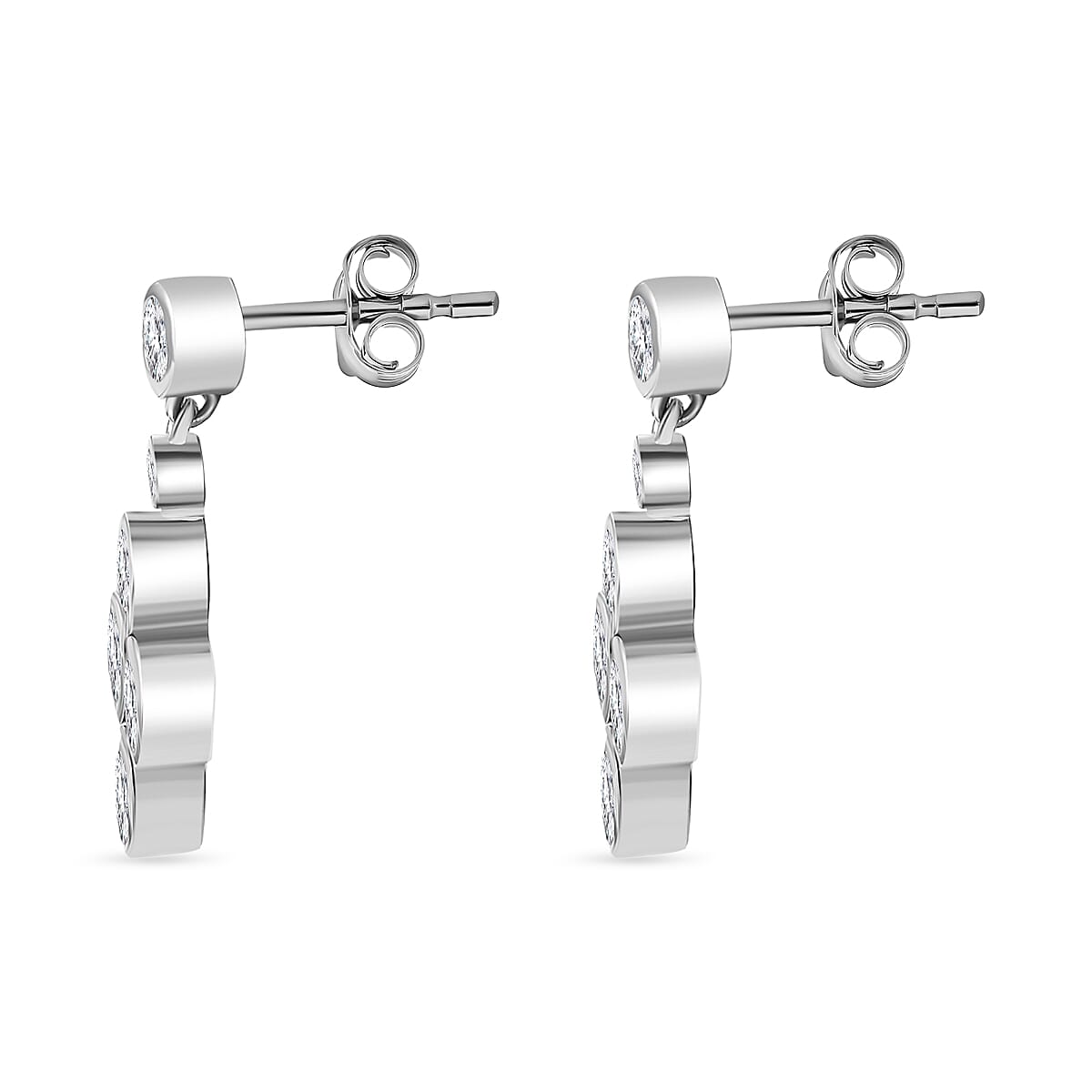 J Francis - Swarovski Zirconia Dangling Earring With Push Back in Rhodium Overlay Sterling Silver 5.44 Ct.