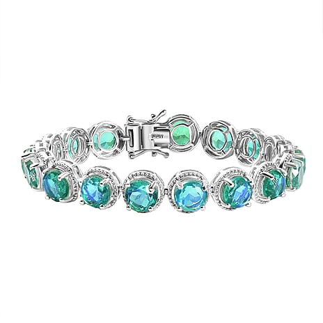 Peacock Triplet Quartz Linking Bracelet (Size - 7) in Rhodium Overlay Sterling Silver 26.62 Ct, Silver Wt. 14.09 Gms.