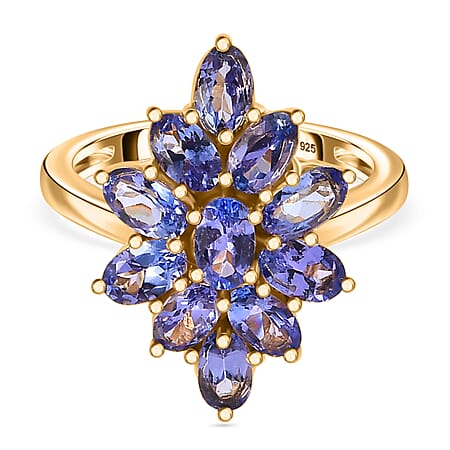 Tanzanite Cluster Ring in 18K Yellow Gold Vermeil Plated Sterling Silver 2.60 Ct.