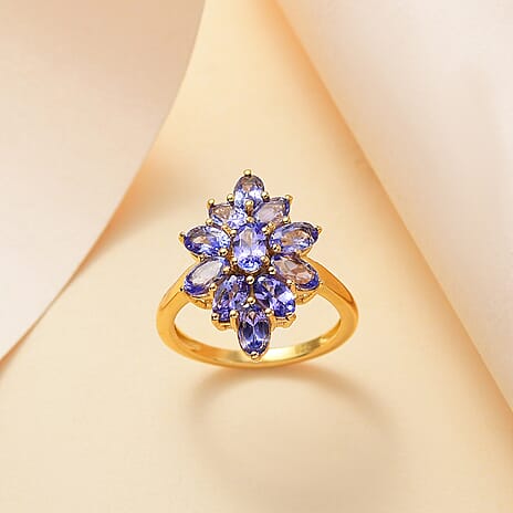 Tanzanite Ring in 18K Vermeil Yellow Gold Plated Sterling Silver 2.60 Ct.