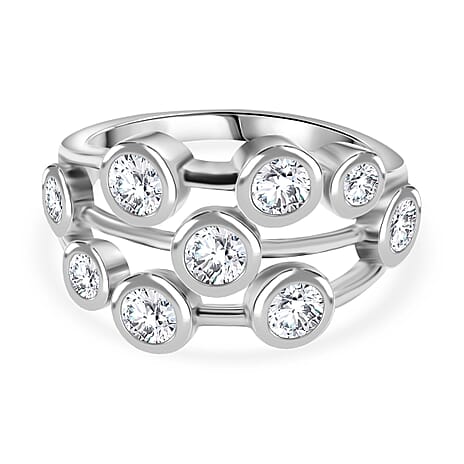 Swarovski Zirconia - Cluster Ring in Rhodium Overlay Sterling Silver 3.384  Ct.