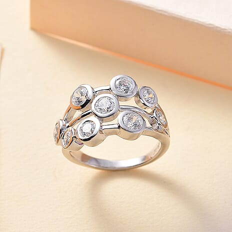 Swarovski Zirconia - Cluster Ring in Rhodium Overlay Sterling Silver 3.384  Ct.