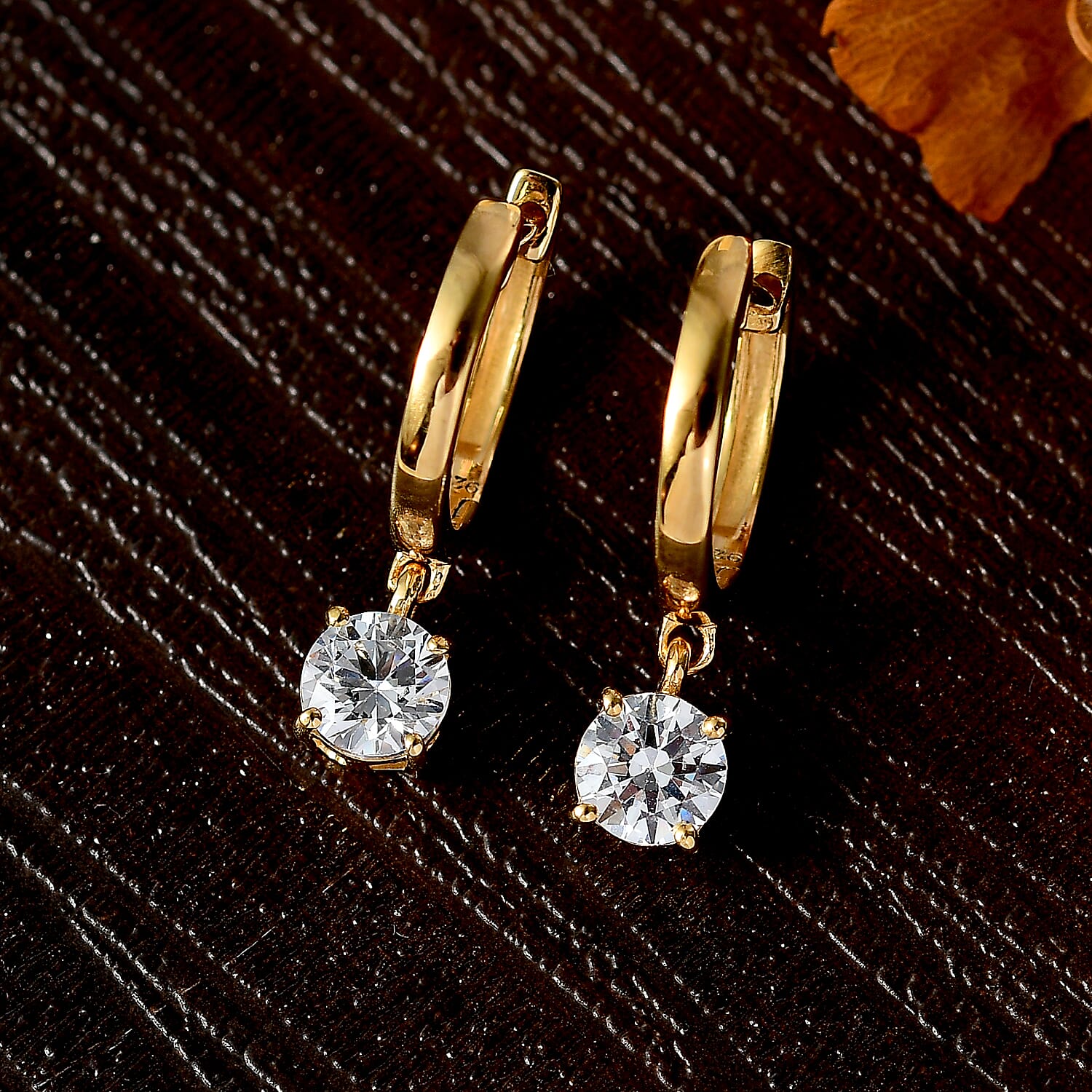 Swarovski Zirconia - Finest CZ Dangling Earring in 18K YG Vermeil Sterling Silver 2.54 ct 1.868 Ct.