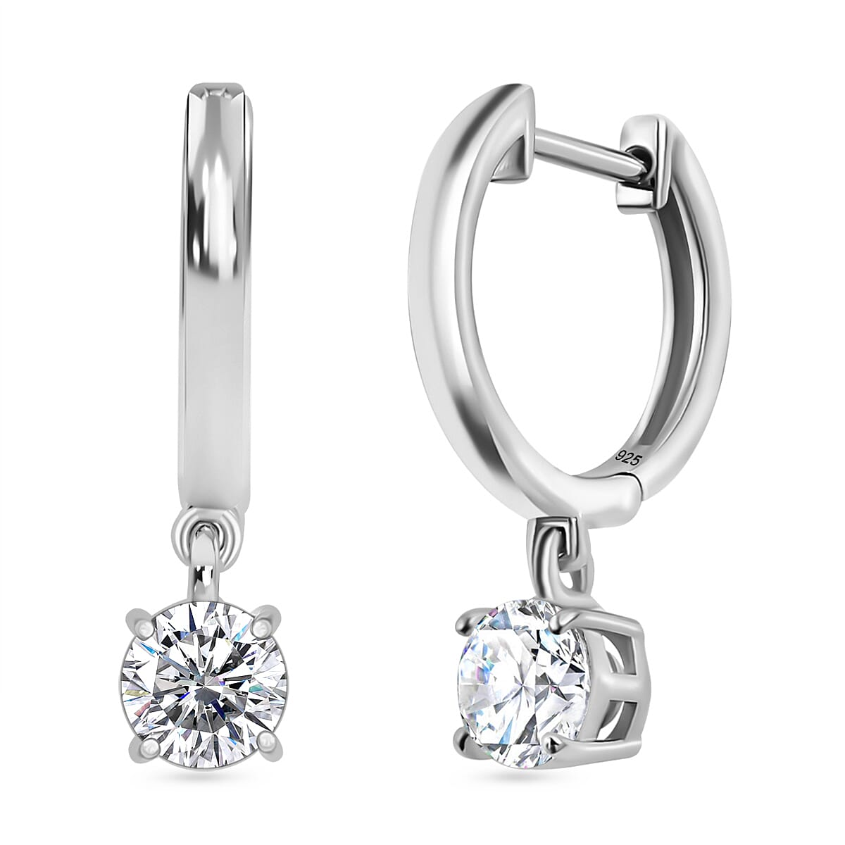 J Francis - Swarovski Zirconia Dangling Hoop Earring in Rhodium Overlay Sterling Silver 1.87 Ct.