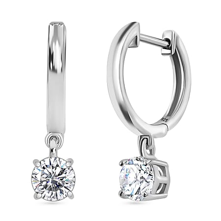 J Francis - SWAROVSKI ZIRCONIA Drop Huggie Hoop Earrings in Rhodium Plated Sterling Silver 1.87 ct.