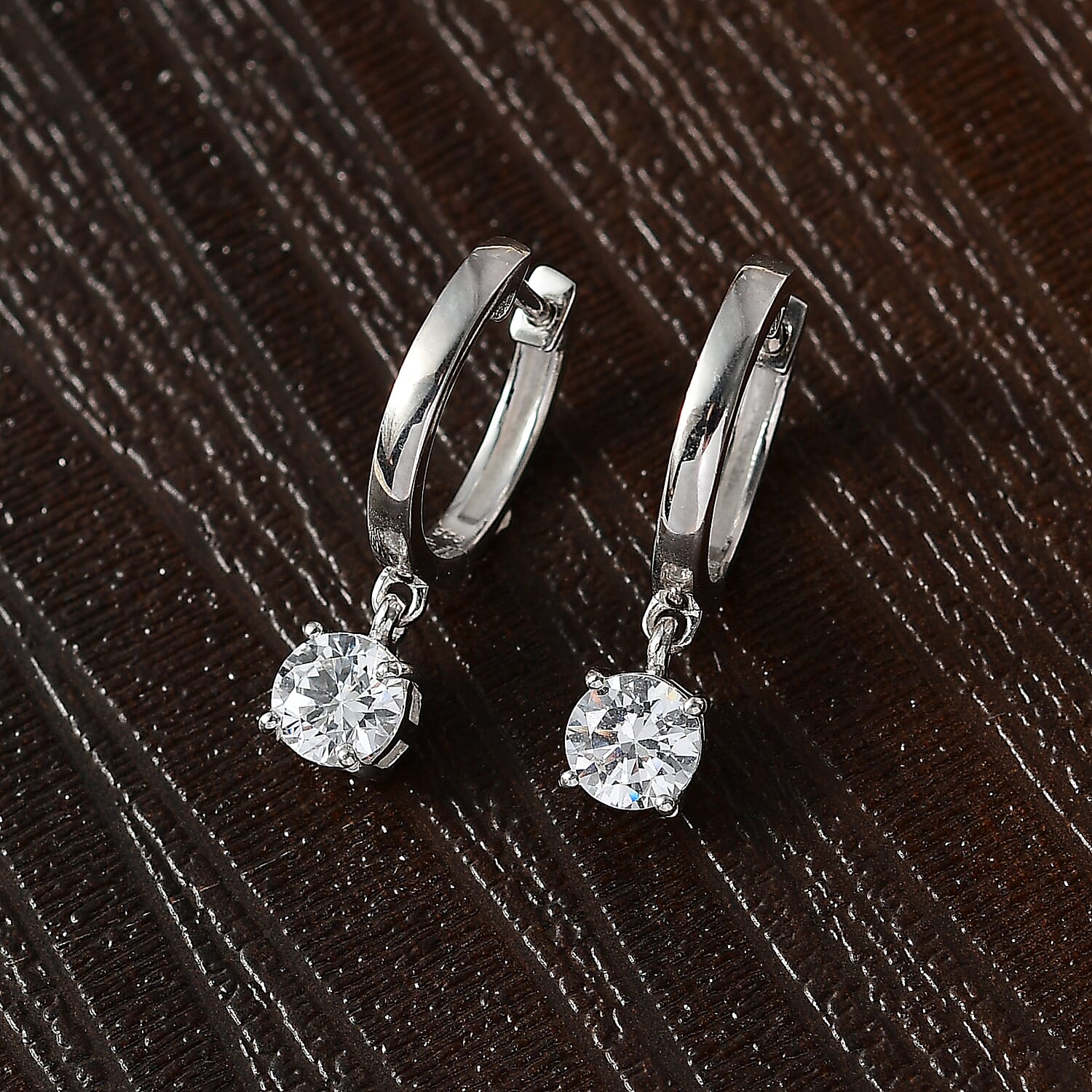 J Francis - Swarovski Zirconia Dangling Hoop Earring in Rhodium Overlay Sterling Silver 1.87 Ct.