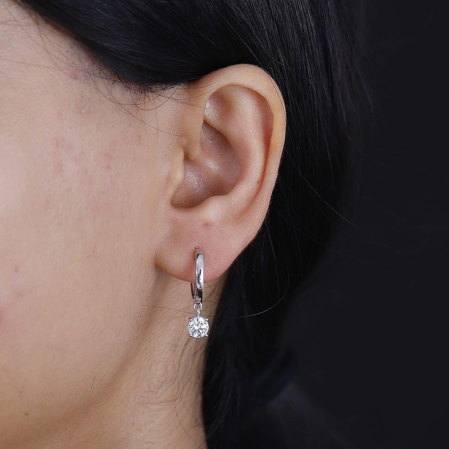 J Francis - Swarovski Zirconia Dangling Hoop Earring in Rhodium Overlay Sterling Silver 1.87 Ct.