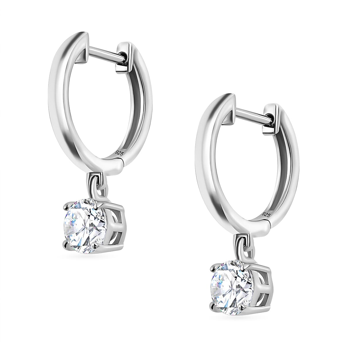 J Francis - Swarovski Zirconia Dangling Hoop Earring in Rhodium Overlay Sterling Silver 1.87 Ct.