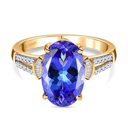 18K Yellow Gold AAA Tanzanite and White Diamond Ring