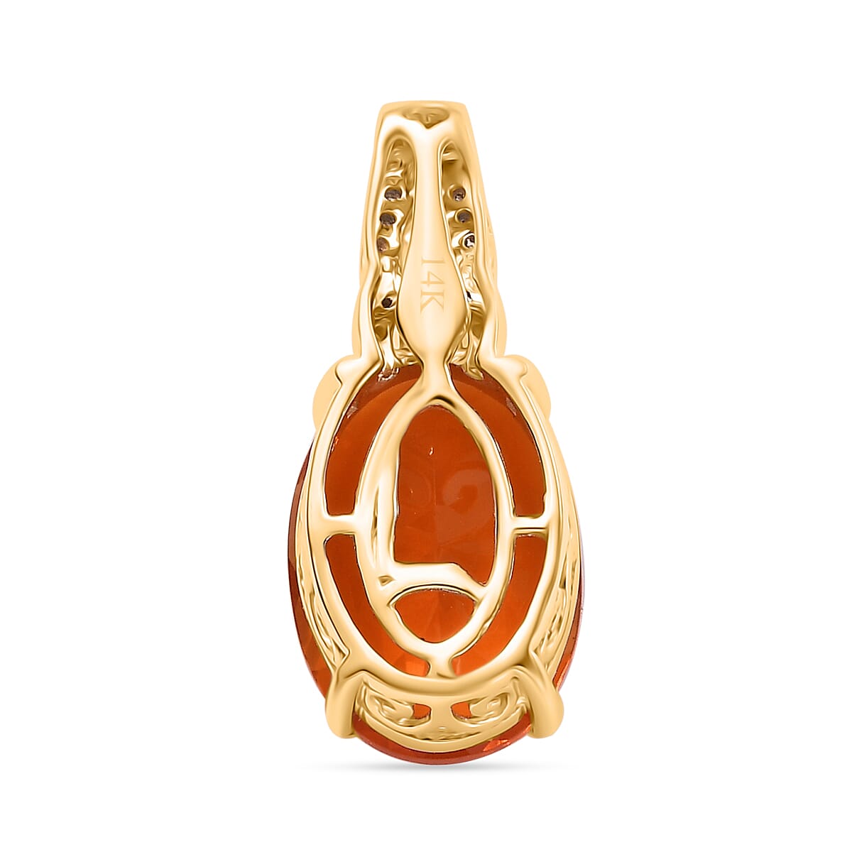14K Yellow Gold AAA Salamanca Fire Opal & White Diamond Pendant 4.08 ct, Gold Wt. 2.75 Gms