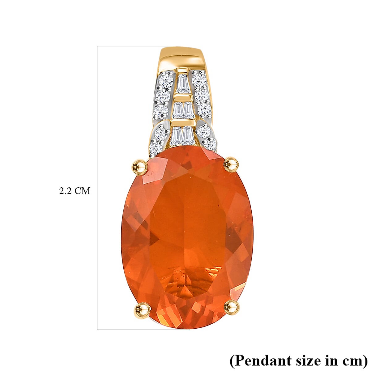 14K Yellow Gold AAA Salamanca Fire Opal & White Diamond Pendant 4.08 ct, Gold Wt. 2.75 Gms
