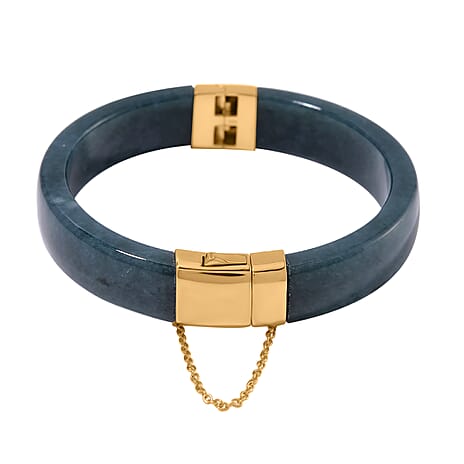 SUPER RARE - Natural Type A Jadeite Jade Bangle (Size - 7.5) in 18K Vermeil Yellow Gold Plated Sterling Silver 250.00 Ct, Silver Wt. 6.90 Gms.