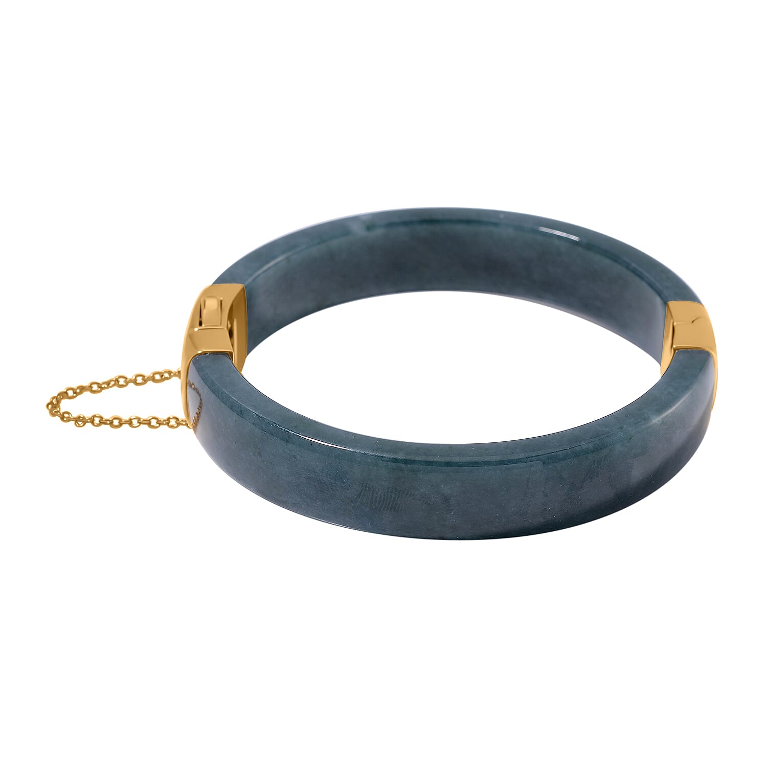 SUPER RARE - Natural Type A Jadeite Jade Bangle (Size - 7.5) in 18K Vermeil Yellow Gold Plated Sterling Silver 250.00 Ct, Silver Wt. 6.90 Gms.