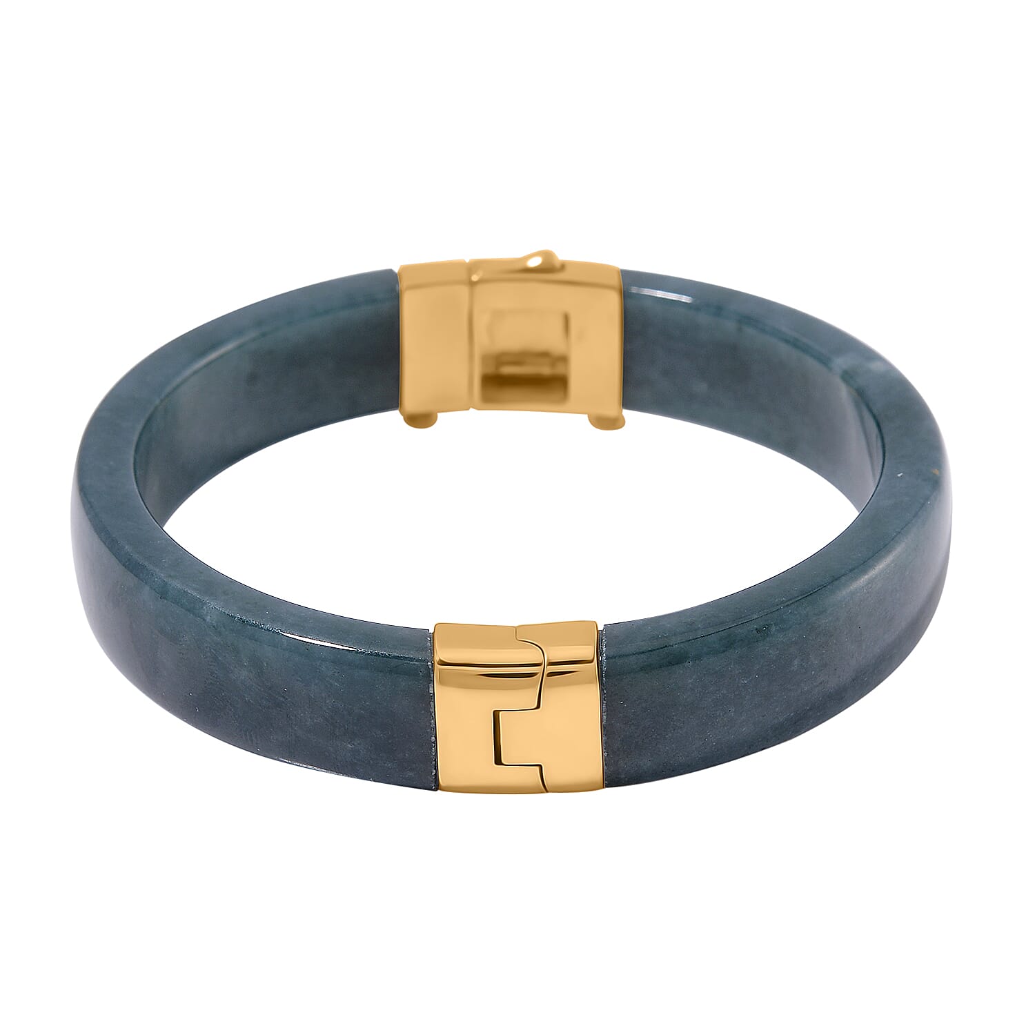 SUPER RARE - Natural Type A Jadeite Jade Bangle (Size - 7.5) in 18K Vermeil Yellow Gold Plated Sterling Silver 250.00 Ct, Silver Wt. 6.90 Gms.