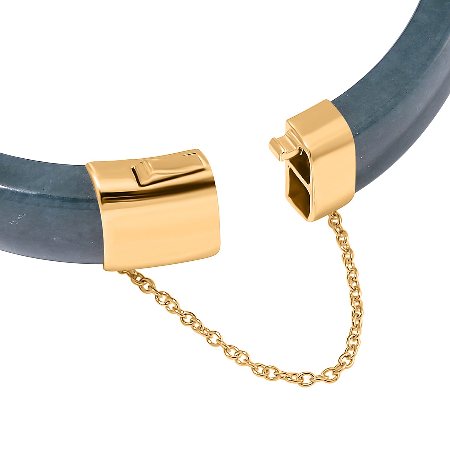 SUPER RARE - Natural Type A Jadeite Jade Bangle (Size - 7.5) in 18K Vermeil Yellow Gold Plated Sterling Silver 250.00 Ct, Silver Wt. 6.90 Gms.