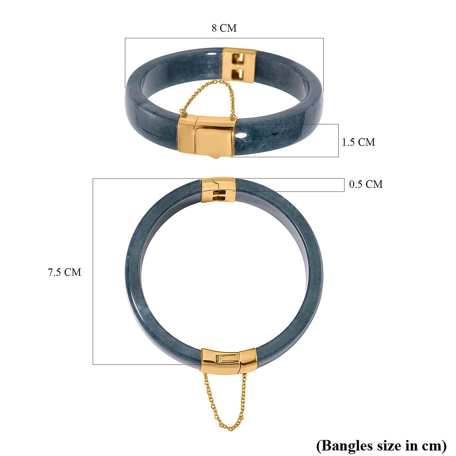 SUPER RARE - Natural Type A Jadeite Jade Bangle (Size - 7.5) in 18K Vermeil Yellow Gold Plated Sterling Silver 250.00 Ct, Silver Wt. 6.90 Gms.