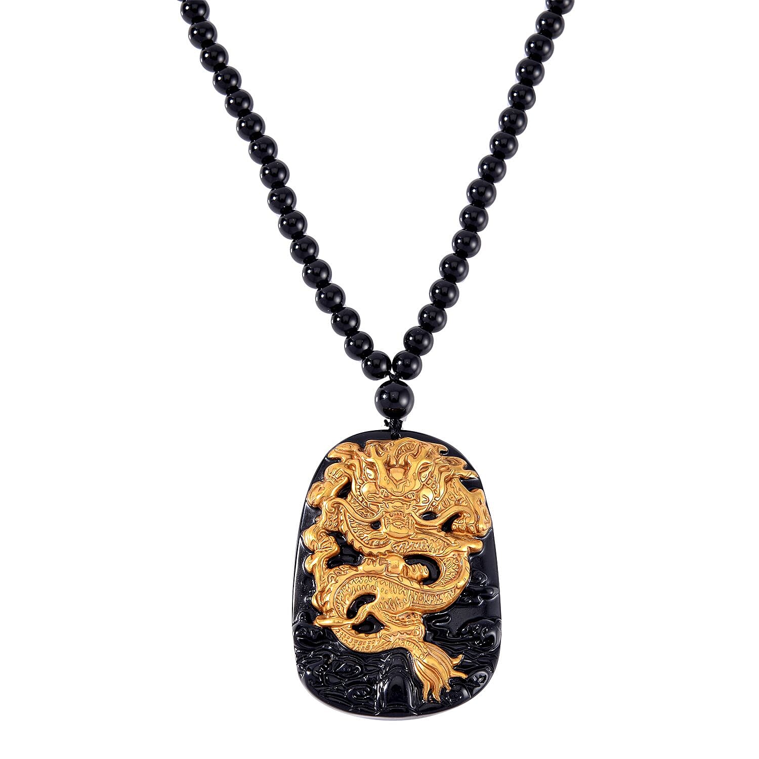 The SUPER RARE FIND - Black Obsidian Dragon Necklace (Size - 26) in 18K YG Overlay Sterling Silver