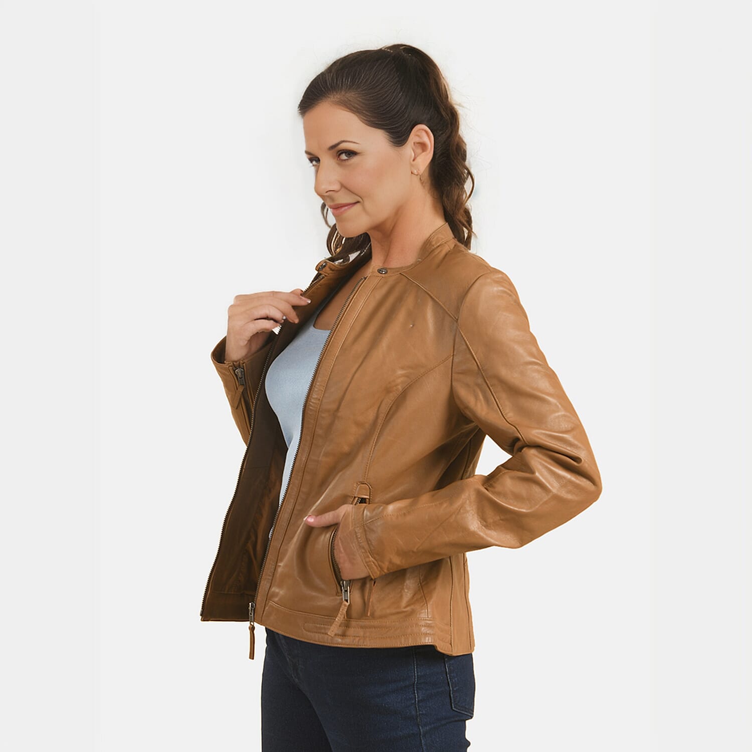 LA MAREY Genuine Leather Lapel Collar Jacket