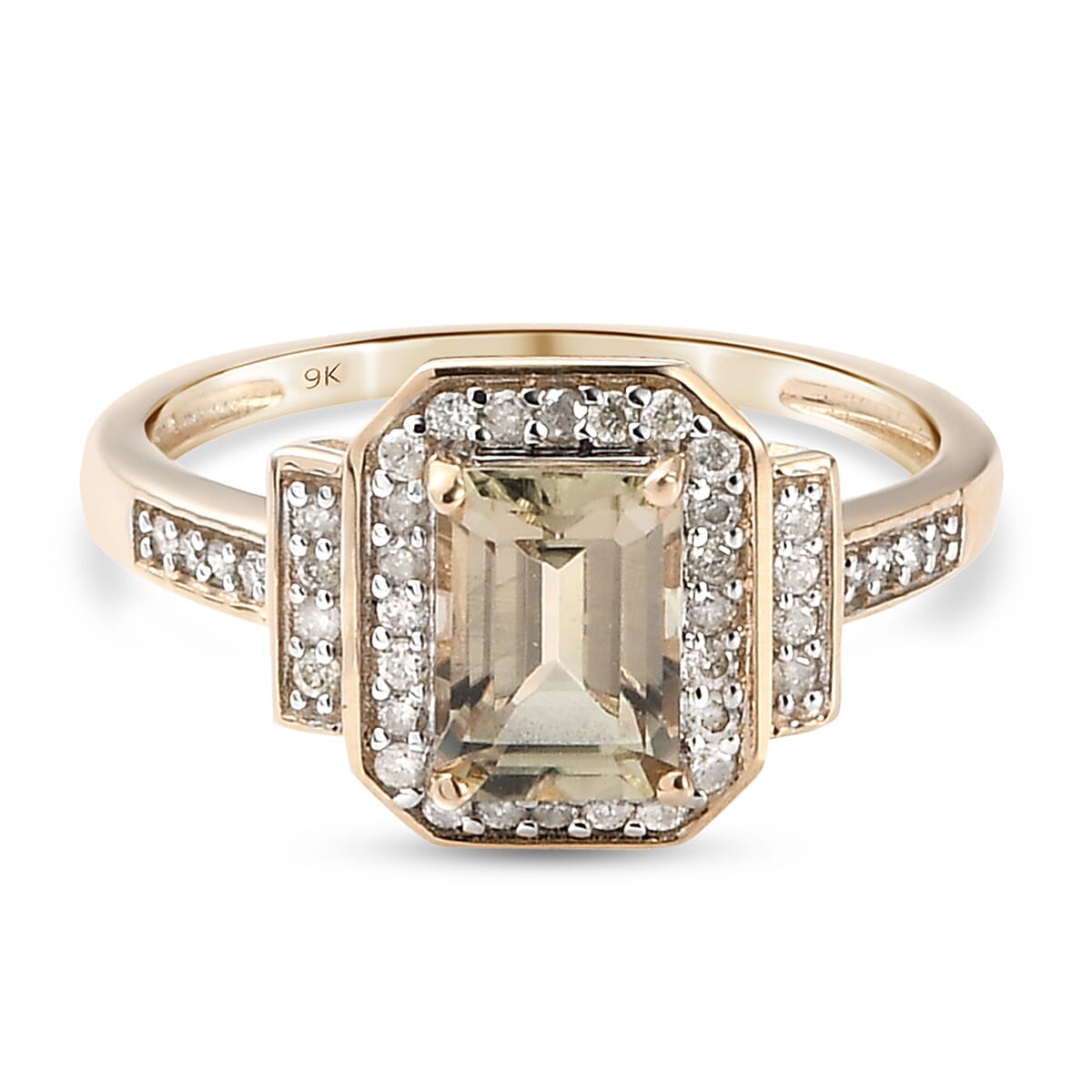 9K Yellow Gold Turkizite and Diamond Ring 1.43 Ct.