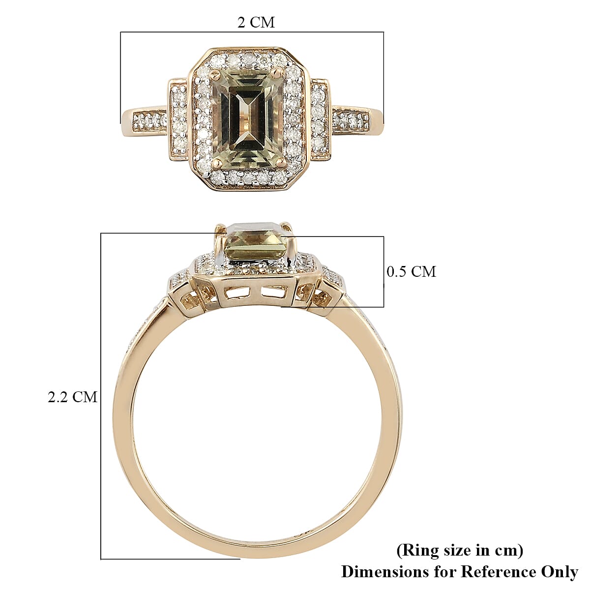 9K Yellow Gold Turkizite and Diamond Ring 1.43 Ct.