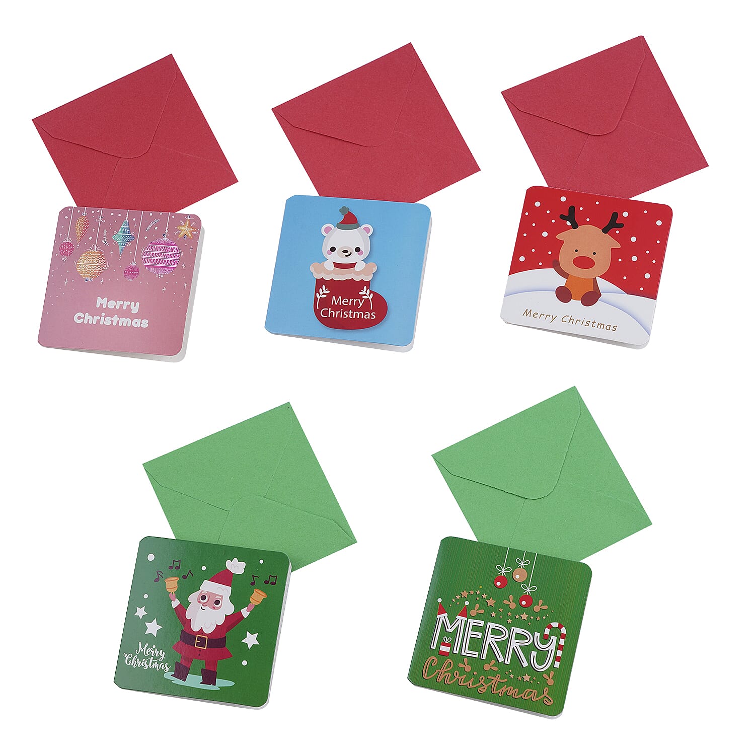 Set of 5 - Christmas Themes Pattern Colourful Greeting Cards with Envelopes (Size 7 Cm)